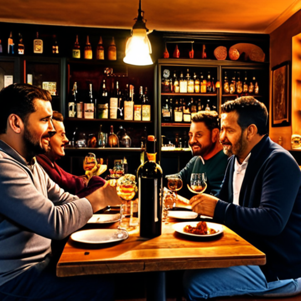 **
"A cozy tapas bar in Seville, Spain at dusk. Patrons are enjoying plates of jamón ibérico and glasses of Rioja. Warm lighting, rustic decor, safe for work, appropriate content, fully clothed, professional, perfect anatomy, natural proportions."
**