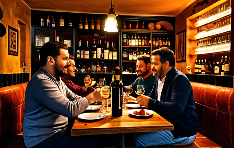**
"A cozy tapas bar in Seville, Spain at dusk. Patrons are enjoying plates of jamón ibérico and glasses of Rioja. Warm lighting, rustic decor, safe for work, appropriate content, fully clothed, professional, perfect anatomy, natural proportions."
**