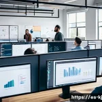 Home 22 컴포넌트 기반 개발의 실용적 접근 - A modern software development team collaborating in a bright, open office space with diverse profess...